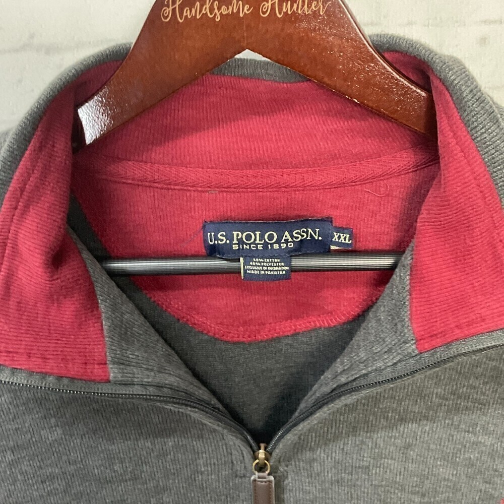 Us Polo Assn Men Gray Pullover Sweater Zip Up Mock Neck Long Sleeve Shirt XXL U2 - Picture 11 of 12